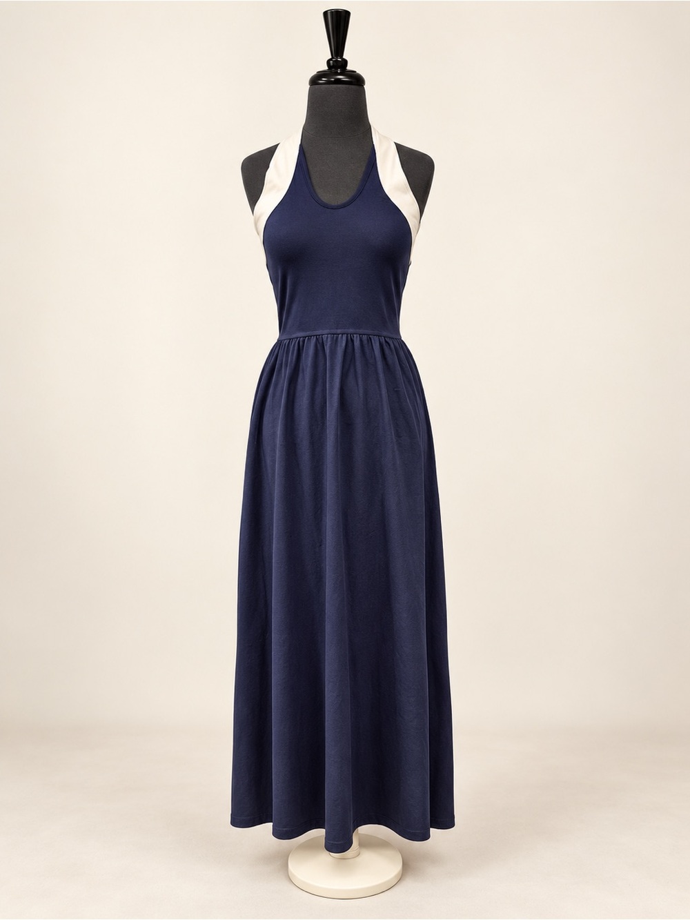 Commense Navy Halter Maxi Dress with Cream Straps